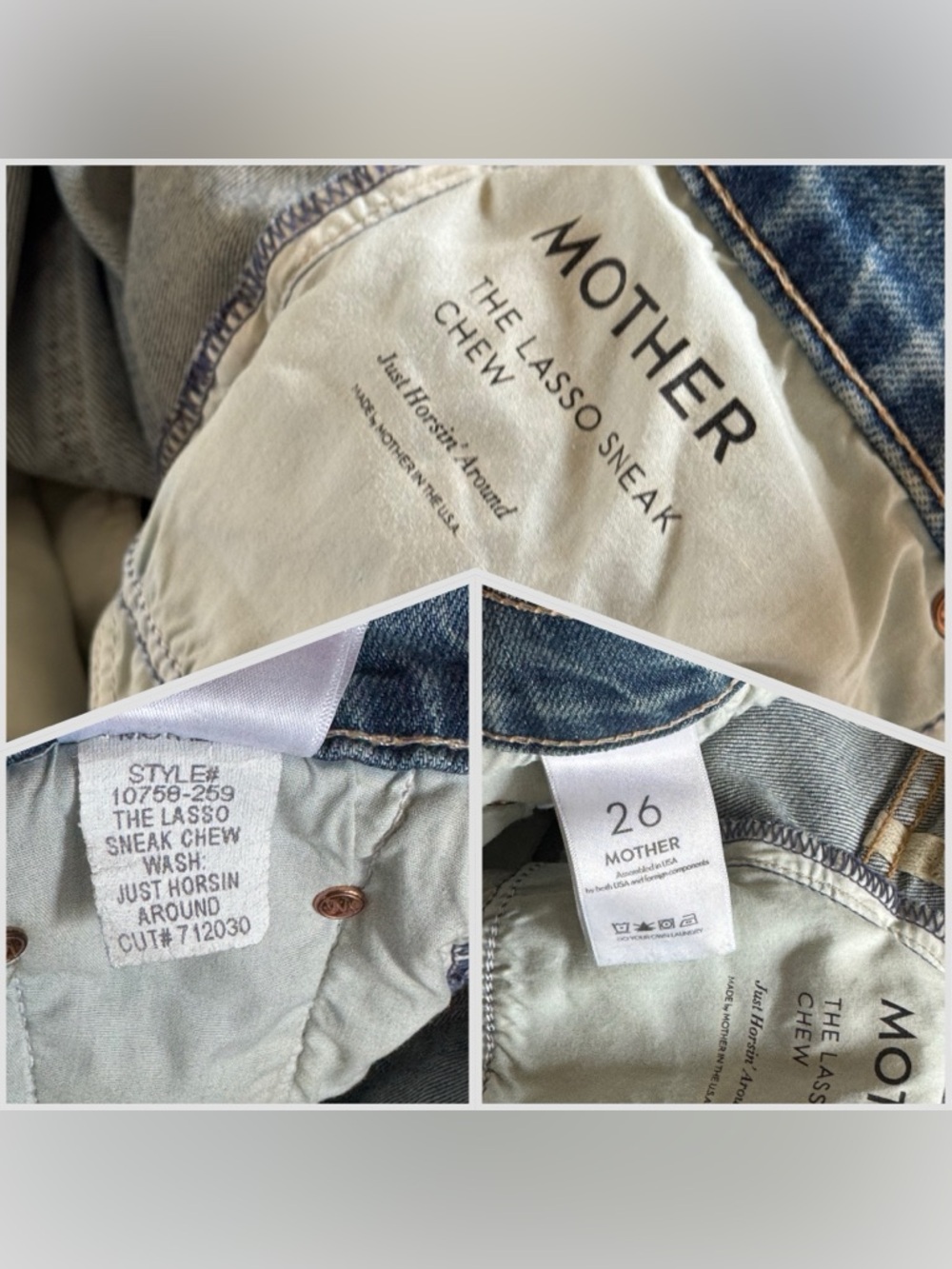 MOTHER DENIM - The Lasso Sneak Chew High Rise Jeans Size 26 - Picture 11 of 12